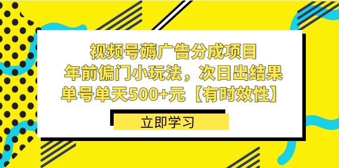 视频号薅广告分成项目，年前偏门小玩法，次日出结果，单号单天500+元【…-科景网创