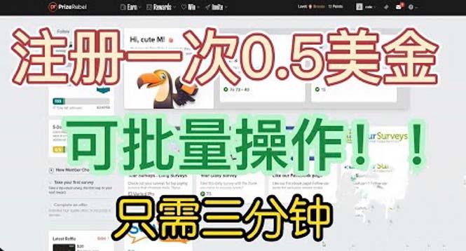 国外项目注册一次0.5美金 只需三分钟无脑操作 可批量放大 小白工作室福利-科景网创