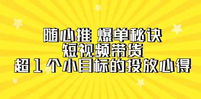随心推 爆单秘诀，短视频带货-超1个小目标的投放心得（7节视频课）-科景网创