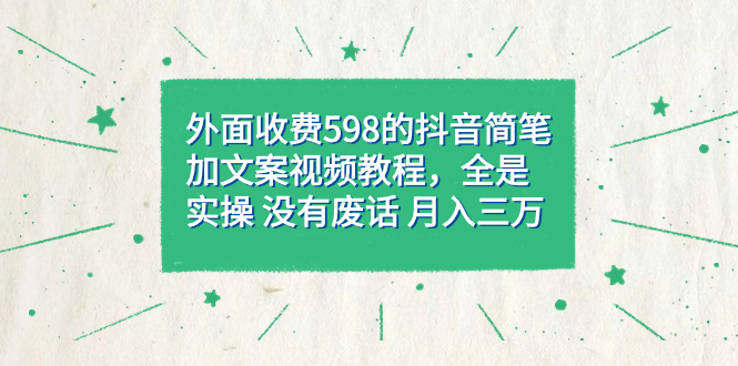 外面收费598抖音简笔加文案教程，全是实操 没有废话 月入三万（教程+资料）-科景网创