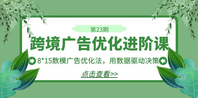 跨境广告·优化进阶课·第23期，8*15数模广告优化法，用数据驱动决策-科景网创