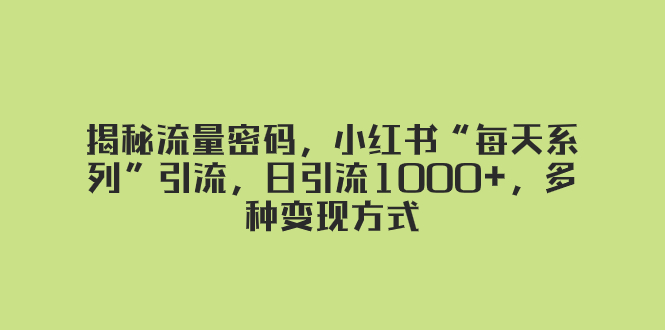 揭秘流量密码，小红书“每天系列”引流，日引流1000+，多种变现方式-科景网创