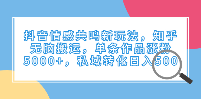 抖音情感共鸣新玩法，知乎无脑搬运，单条作品涨粉5000+，私域转化日入500-科景网创