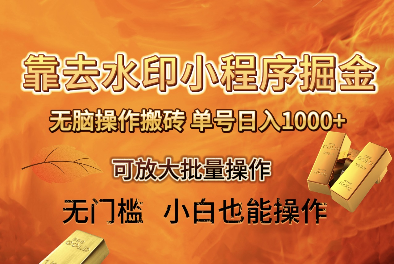 去水印小程序+拼多多 无脑搬砖 ，单号日入1000+ 保姆级教程 可放大批量操作-科景网创