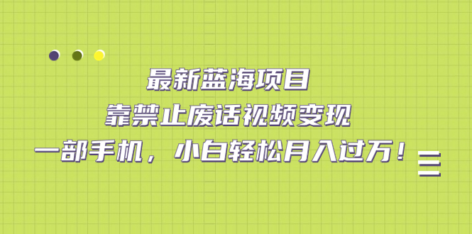 最新蓝海项目，靠禁止废话视频变现，一部手机，小白轻松月入过万！-科景网创