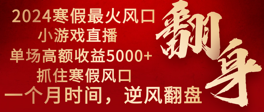 2024年最火寒假风口项目 小游戏直播 单场收益5000+抓住风口 一个月直接提车-科景网创