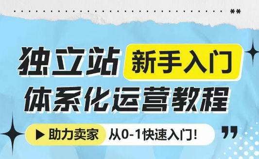 独立站新手入门体系化运营教程，助力独立站卖家从0-1快速入门!-科景网创