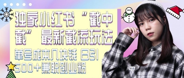 最新小红书截流玩法 独家截中截 单号成本几块钱 日引500+CY粉JZ粉-科景网创