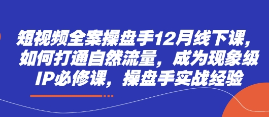 短视频全案操盘手12月线下课，如何打通自然流量，成为现象级IP必修课，操盘手实战经验-科景网创