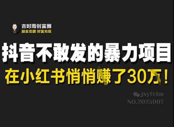 抖音不敢发的暴利项目，在小红书悄悄挣了30W-科景网创