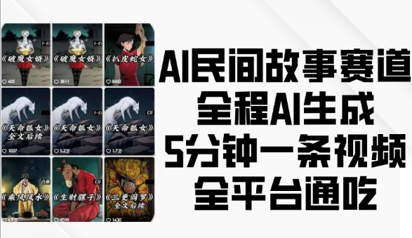 AI民间故事赛道，全程AI生成5分钟一条视频，全平台通吃-科景网创