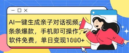 AI一键生成亲子对话视频，条条爆款，一部手机即可操作，单日变现数张-科景网创
