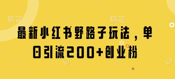 最新小红书野路子玩法，单日引流200+创业粉-科景网创