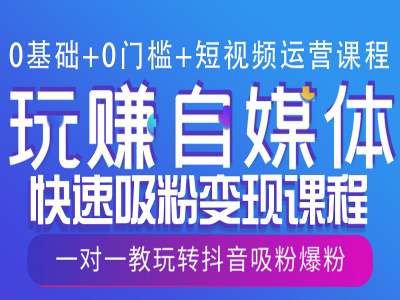 0基础+0门槛+短视频运营课程，玩赚自媒体快速吸粉变现课程，一对一教玩转抖音吸粉爆粉-科景网创