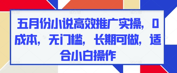 五月份小说高效推广实操，0成本，无门槛，长期可做，适合小白操作-科景网创