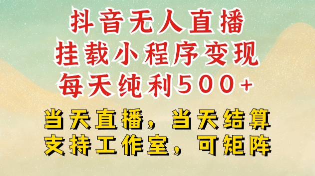 抖音无人直播挂载小程序变现每天纯利500+当天直播，当天结算支持工作室，可矩阵【揭秘】-科景网创