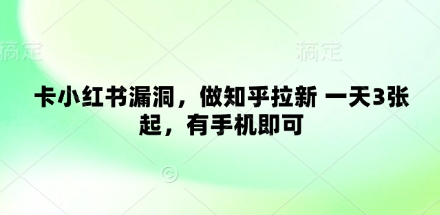 卡小红书漏洞，做知乎拉新 一天3张起，有手机即可-科景网创