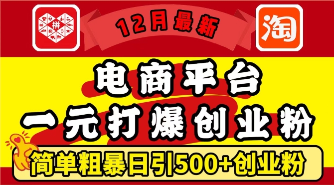 12月最新：电商平台1元打爆创业粉，简单粗暴日引500+精准创业粉，轻松月入过W【揭秘】-科景网创