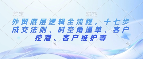 外贸底层逻辑全流程，十七步成交法则、时空角逼单、客户挖潜、客户维护等-科景网创