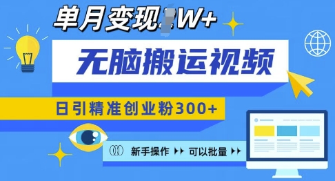 无脑搬运视频号可批量复制，新手即可操作，日引精准创业粉300+，月变现过W 【揭秘】-科景网创