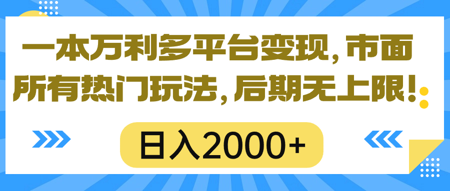 一本万利多平台变现，市面所有热门玩法，日入2000+，后期无上限！-科景网创