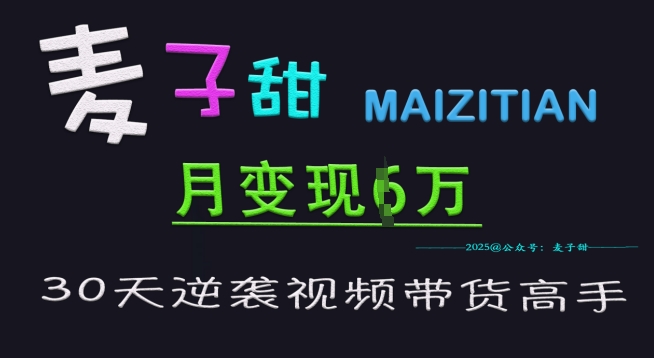 麦子甜30天逆袭视频带货高手，单月变现6W加特训营-科景网创