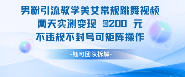 男粉引流教学美女常规跳舞视频两天实测变现1k+，不违规不封号可矩阵操作-科景网创