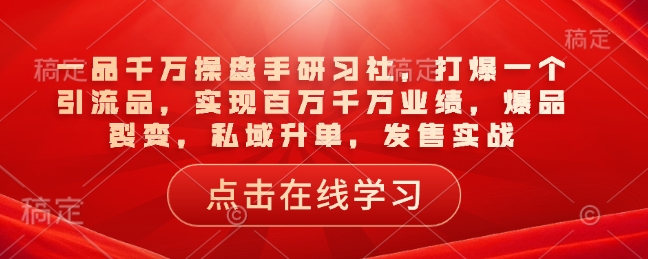 一品千万操盘手研习社，打爆一个引流品，实现百万千万业绩，爆品裂变，私域升单，发售实战-科景网创