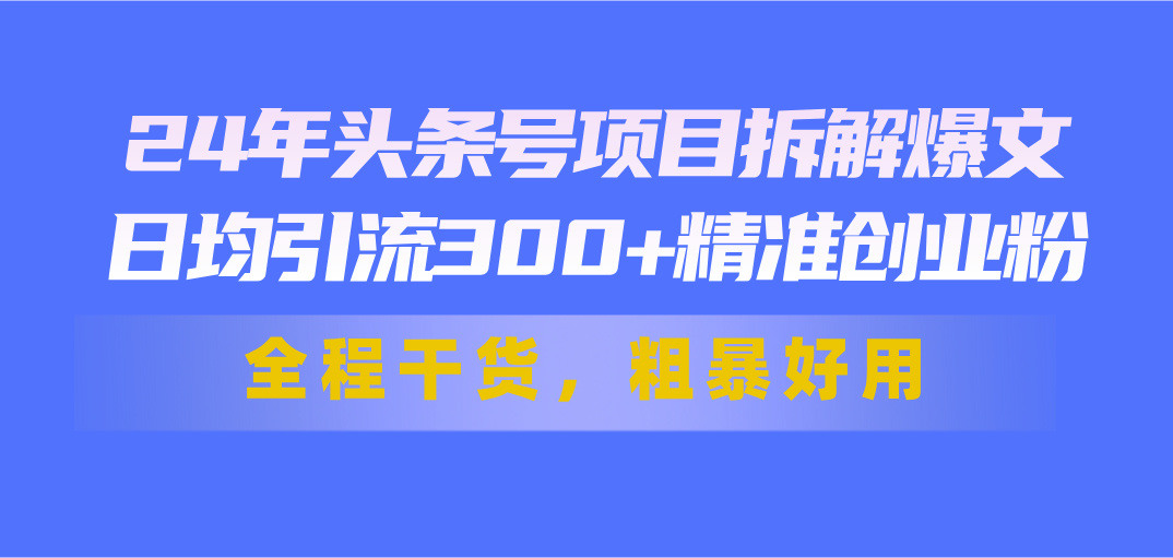 24年头条号项目拆解爆文，日均引流300+精准创业粉，全程干货，粗暴好用-科景网创