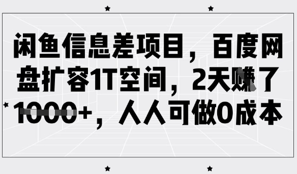 闲鱼信息差项目，百度网盘扩容1T空间，2天收益1k+，人人可做0成本-科景网创