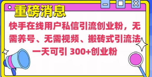 快手最新引流创业粉方法，无需养号、无需视频、搬砖式引流法【揭秘】-科景网创