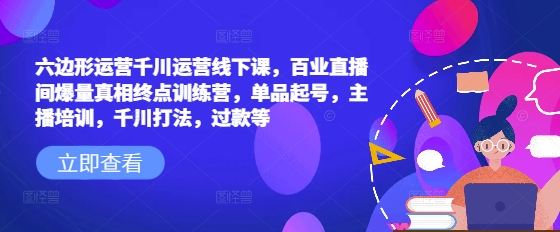 六边形运营千川运营线下课，百业直播间爆量真相终点训练营，单品起号，主播培训，千川打法，过款等-科景网创
