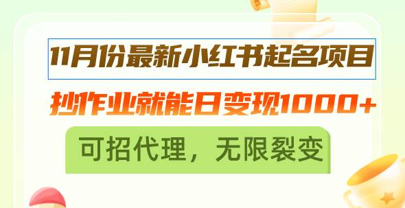 11月份最新小红书起名项目，抄作业就能日变现1000+，可招代理，无限裂变-科景网创