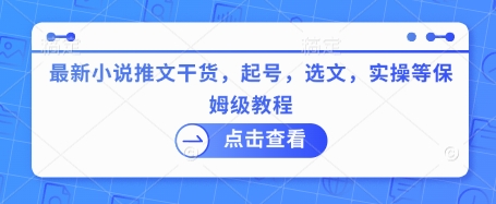 最新小说推文干货，起号，选文，实操等保姆级教程-科景网创