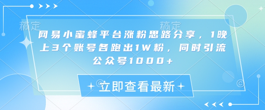 网易小蜜蜂平台涨粉思路分享，1晚上3个账号各跑出1W粉，同时引流公众号1000+-科景网创