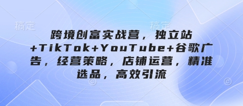跨境创富实战营，独立站+TikTok+YouTube+谷歌广告，经营策略，店铺运营，精准选品，高效引流-科景网创