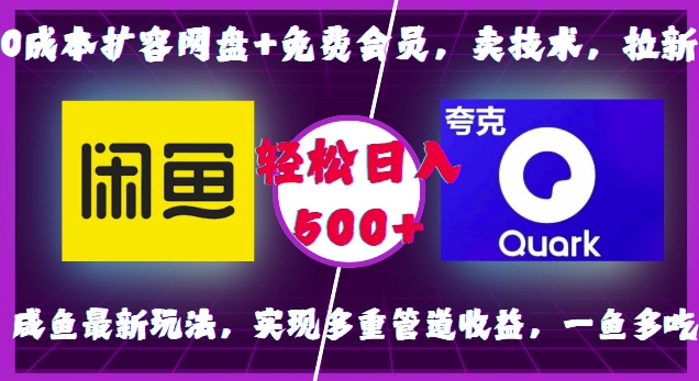 0成本扩容网盘+免费会员，卖技术，拉新，咸鱼最新玩法，实现多重管道收益，一鱼多吃，轻松日入500+-科景网创