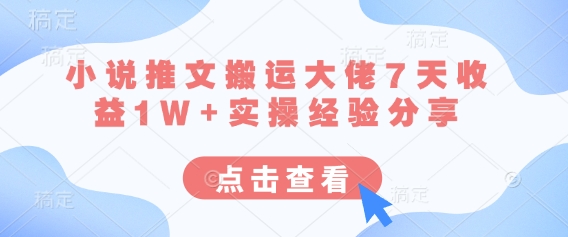 小说推文搬运大佬7天收益1W+实操经验分享-科景网创