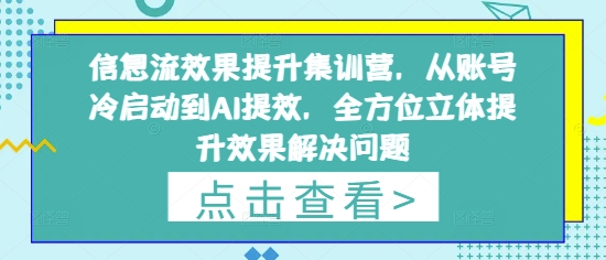 信息流效果提升集训营，从账号冷启动到AI提效，全方位立体提升效果解决问题-科景网创