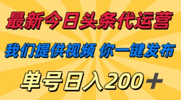 最新今日头条代运营，我们提供视频，你一键发布，单号日入200+【揭秘】-科景网创