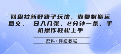 网盘拉新野路子玩法，靠复制搬运图文， 日入几张，2分钟一条，手机操作轻松上手-科景网创