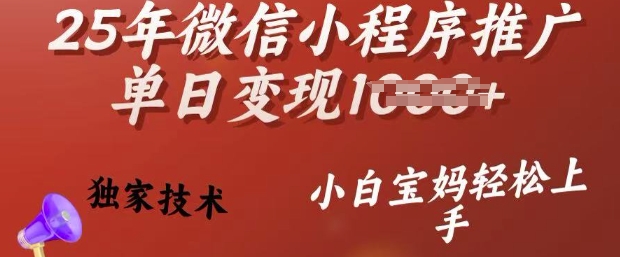 25年微信小程序推广单日变现多张，独家技术，小白宝妈轻松上手【揭秘】-科景网创
