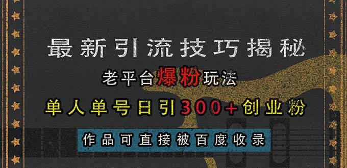 最新引流技巧揭秘，老平台爆粉玩法，单人单号日引300+创业粉，作品可直…-科景网创