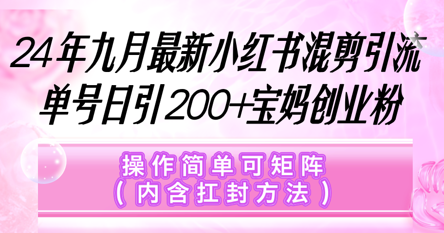 小红书混剪引流，单号日引200+宝妈创业粉，操作简单可矩阵（内含扛封…-科景网创