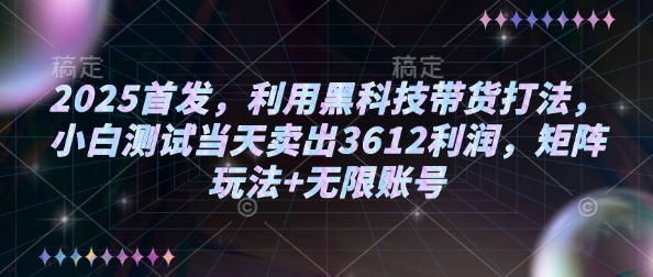 2025首发，利用黑科技带货打法，小白测试当天卖出3612利润，矩阵玩法+无限账号【揭秘】-科景网创